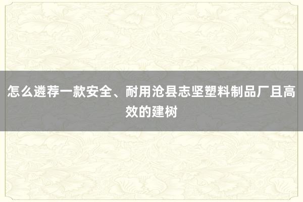 怎么遴荐一款安全、耐用沧县志坚塑料制品厂且高效的建树